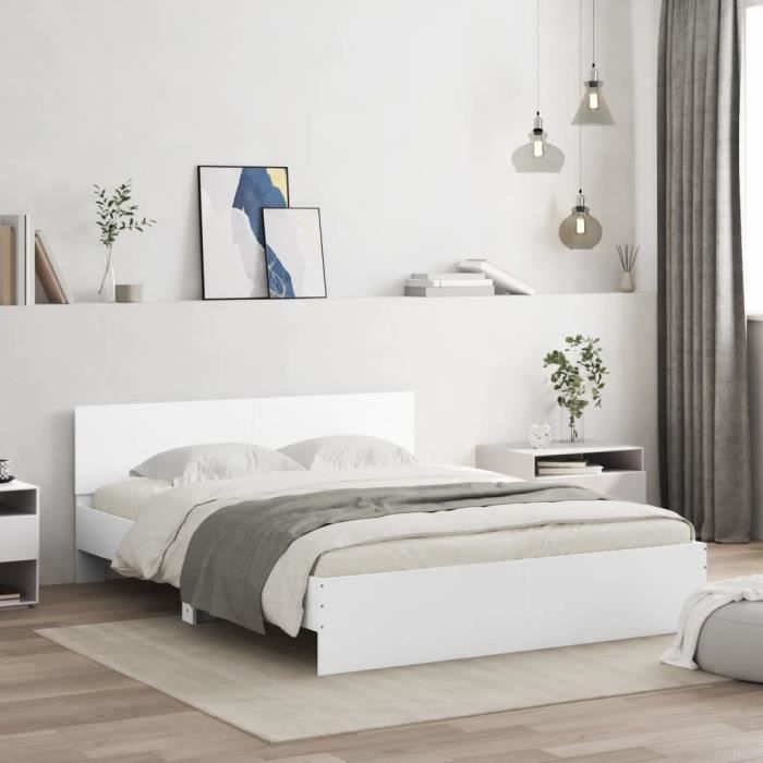 Cadre de lit - YESM - 160x200 cm - Bois dingénierie - LED RVB - Design contemporain