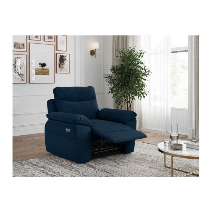 Fauteuil de relaxation électrique ROSS en tissu texturé 3D - Bleu foncé - L101 x P100 x H102cm - LOUNGITUDE Fauteuil de relaxation électrique ROSS en tissu texturé 3D - Bleu foncé - L101 x P100 x H102cm - LOUNGITUDE