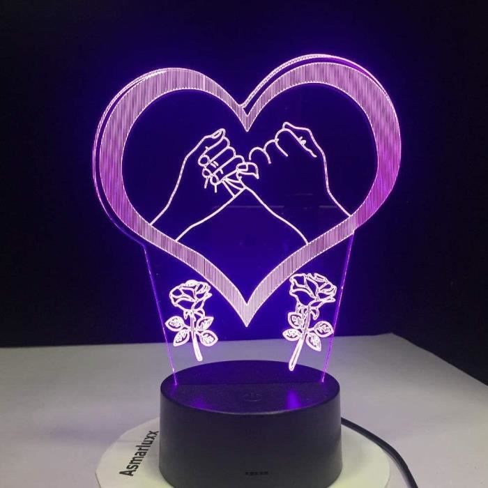 Veilleuse 3d Lampe De Couchage Main Dans La Main Pinky Jure Promesse Amour Coeur 3d Led Lampe 7 Couleurs Changees Am2287 Cdiscount Maison