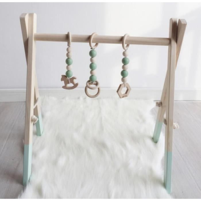 Portique d'éveil en Bois, Portique d'Activités Jouet en Bois Jeux de  Gymnastique Société Gym de Jeu pour Bébé+3PCS Pendentifs Vert