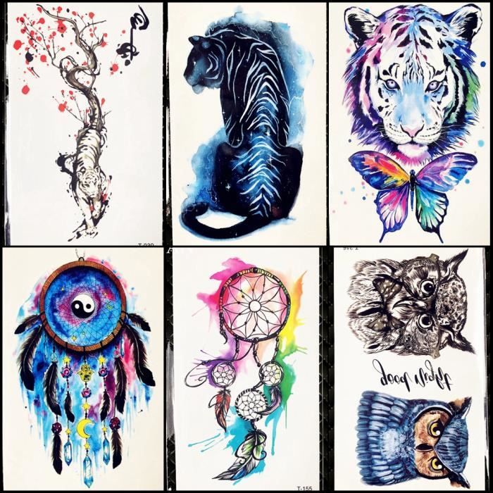 6 Morceaux Aquarelle Tigre Tatouage Temporaire Hommes Bras