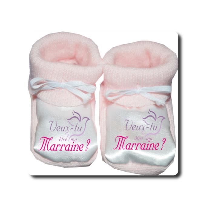 Chausson Pour Bebe Personnalise Veux Tu Etre Ma Marraine Cdiscount