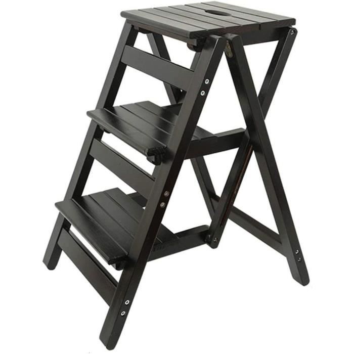 Escabeau Pliant Portable - Tabouret Échelle Noir Antidérapant Pour Cuisine & Salle De Bain Marche Pied Camping Car