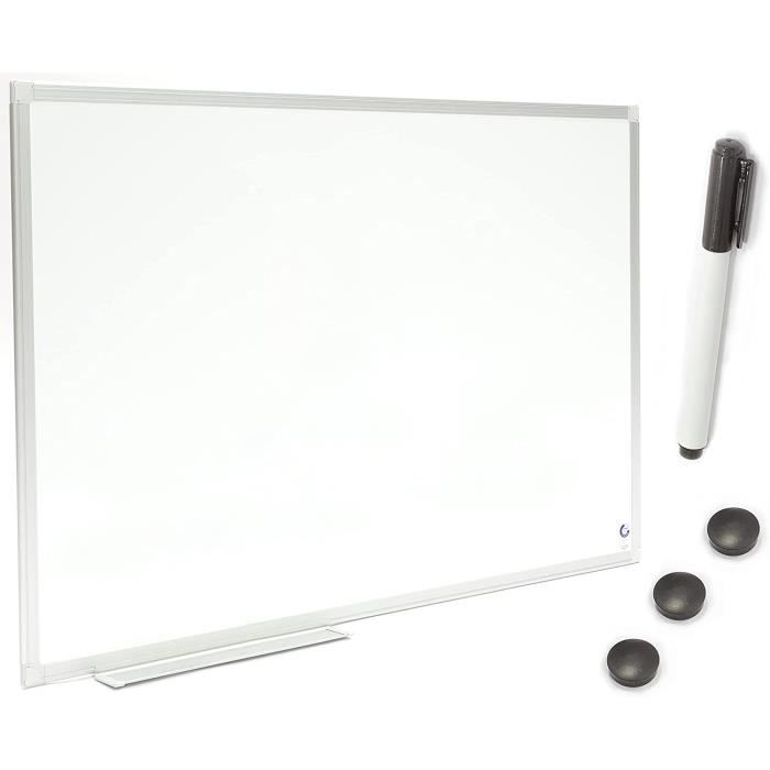 Basics Tableau blanc magnétique avec cadre en aluminium et  porte-marqueurs Effaçable à sec, 60 cm x 45 cm