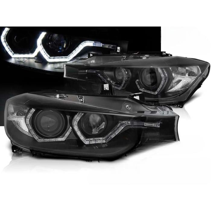 Paire de feux phares BMW serie 3 F30 / F31 de 2011 a 2015 angel eyes noir led DRL-27361194