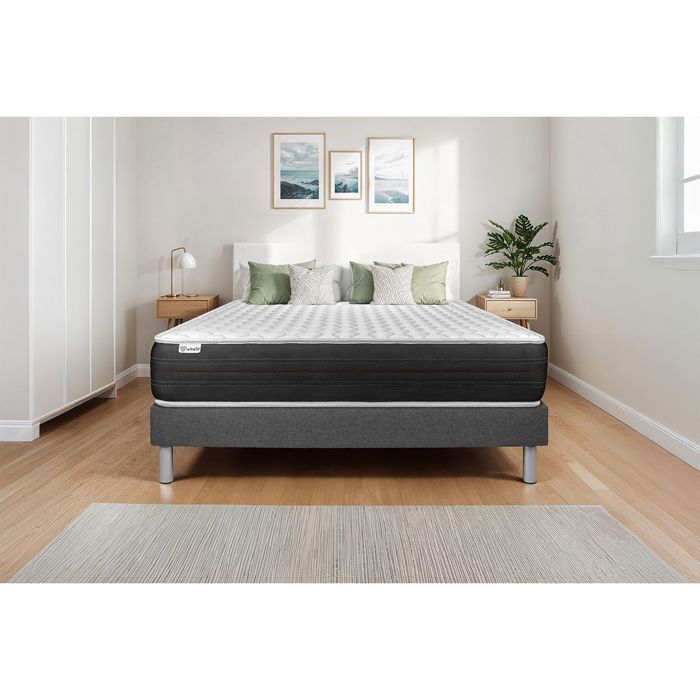 Ensemble Matelas Sommier 140x190 cm - Sommier Gris (en kit) - Vitalspring Gris