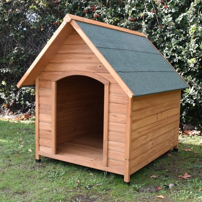 Meilleurs prix pour Niche pour chien en bois Natura - Taille XL - Toiture goudron - Débords de toit