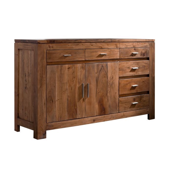 Buffet bas acacia brun laqué massif 150x45x90 cm (BxTxH) bois massif SHAMAN #40