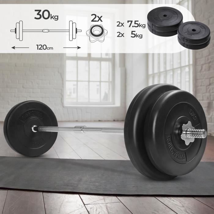 Kit Haltères Réglables 30kg Amonax - Barres Et Poids Acier - Pour Musculation à Domicile Homme/Femme