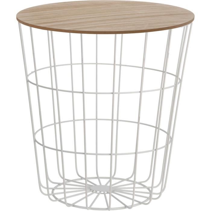 Design side table metal basket with wood ceiling Cdiscount Maison