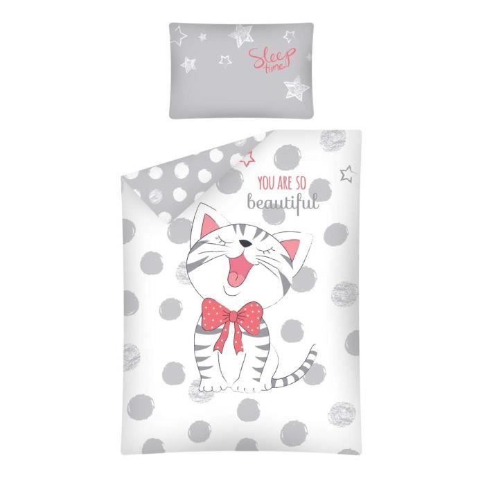 Parure De Lit Bebe You Are So Beautiful Chat Housse De Couette 100x135 Cm Taie 40x60 Cm Cdiscount Maison