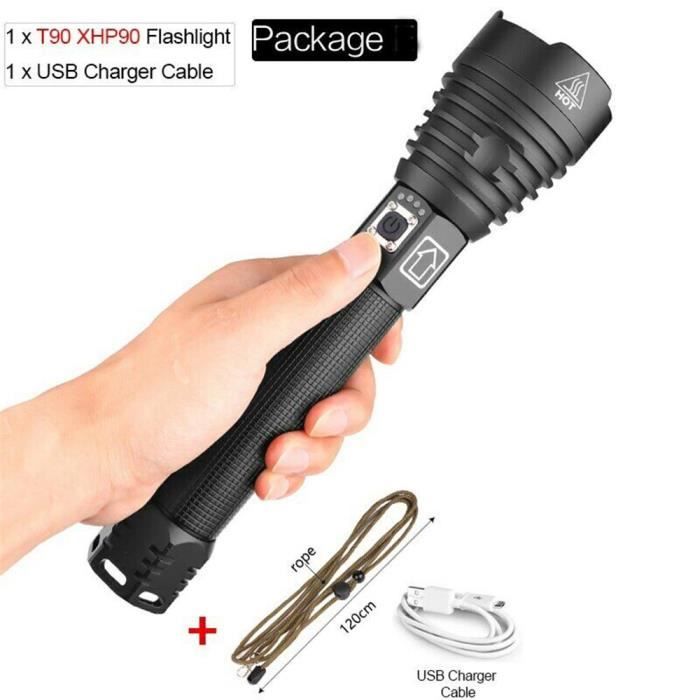 XHP 90 Lampe de poche rechargeable USB Handheld Outdoor Torche Lampe Zoomable Lumière 