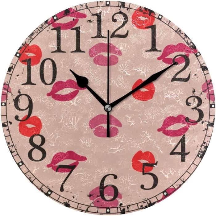 Horloge Murale Rouge Rose Femmes Levres Imprimer Horloge Acrylique Ronde Noir Grands Chiffres Silencieux 10 Pouces 7700 Cdiscount Maison