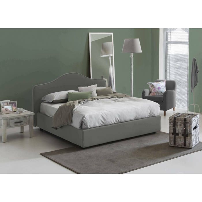 Dmora - Lit double Angiolina 205x175h95 cm Gris Panneau effet bois et Polyester Dmora - Lit double Angiolina 205x175h95 cm Gris Panneau effet bois et Polyester
