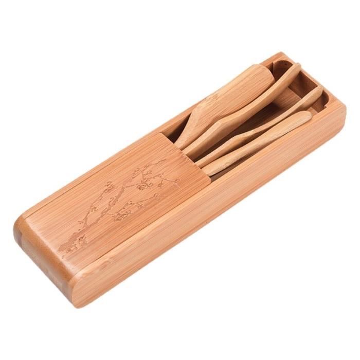 Ensemble Accessoires Thé En Bambou 4 Pièces - Cuillère, Pince, Aiguille, Cuillère à Thé, Pour Cérémonie Du Thé Chinois