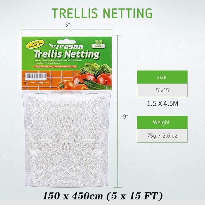 Filet De Treillis Élastique 120x120cm Avec 4 Crochets - Support Plantes Légumes Fruits