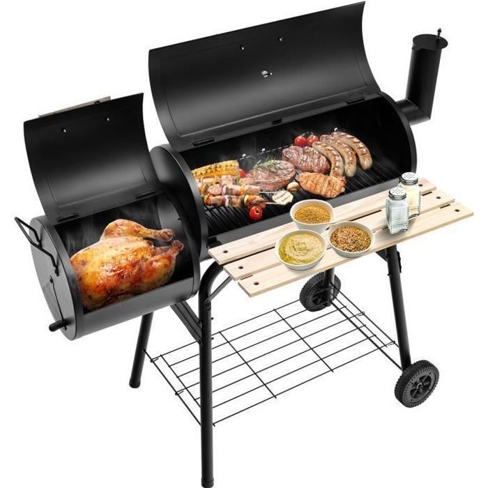 COSTWAY Barbecue à Charbon de Bois avec Couvercle à 2 Roux, avec Caisse de  Feu et Table Latérale, Thermomètre, Grille,115x65x108cm - Cdiscount Jardin