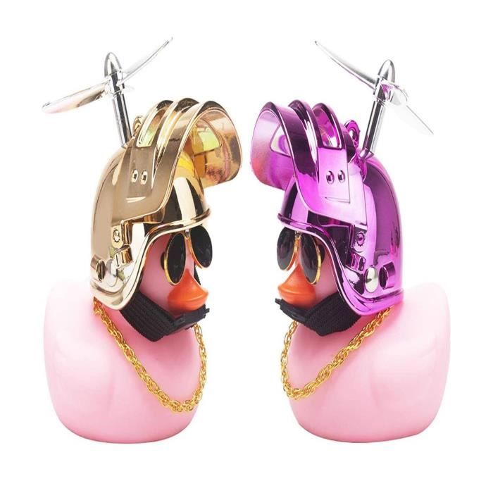 2 Canards En Caoutchouc Pour Voiture/Vélo - Avec Casque Et Hélice Tournante - Déco Drôle Et Colorée - Jaune
