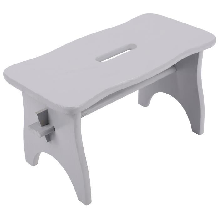 Gris Marche Repose Pied Bois - 38 x 19 x 21 cm - Bureau Chaise Plante Petit Tabouret Bas - Banc en Bois - Non Monté