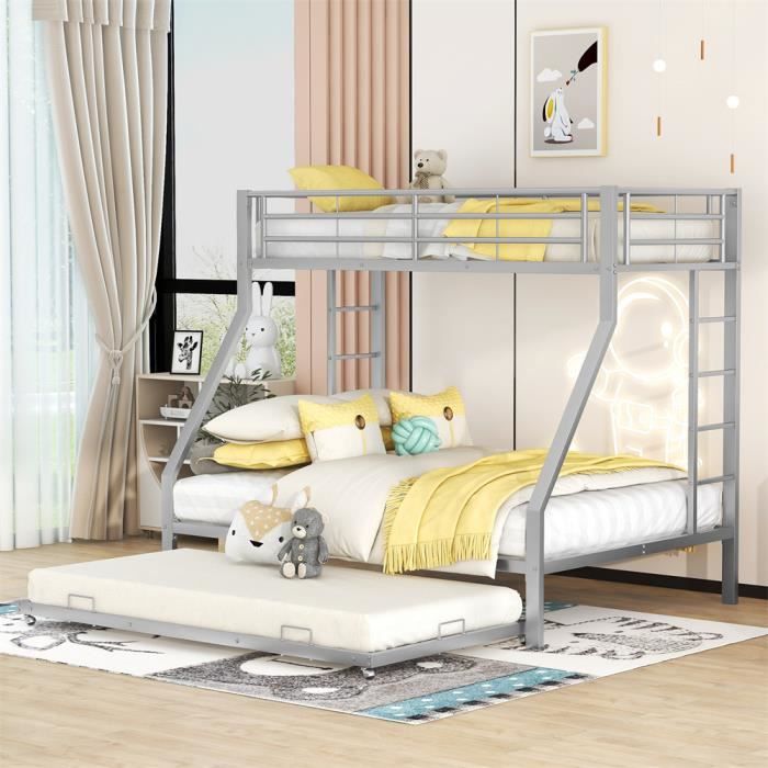 DRIPEX Lit superposé 90(140)x200cm avec échelle des deux côtés lit métallique avec lit extensible lit avec sommier à