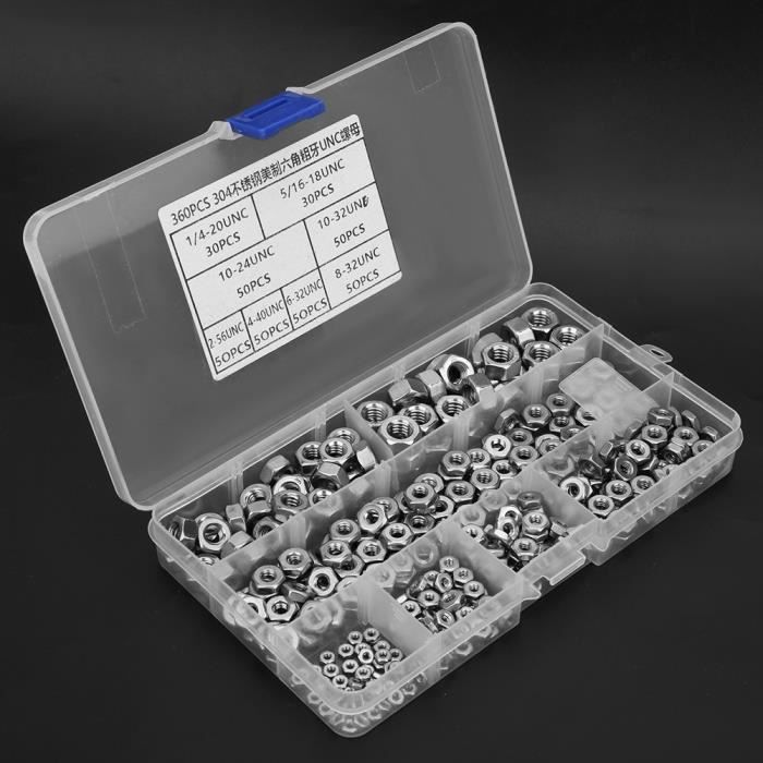 Lot De 10 écrous Hexagonaux Freinés Nylon - 3/8-24 - Inox 18-8 - Qualité 10 - Marque Fastenere