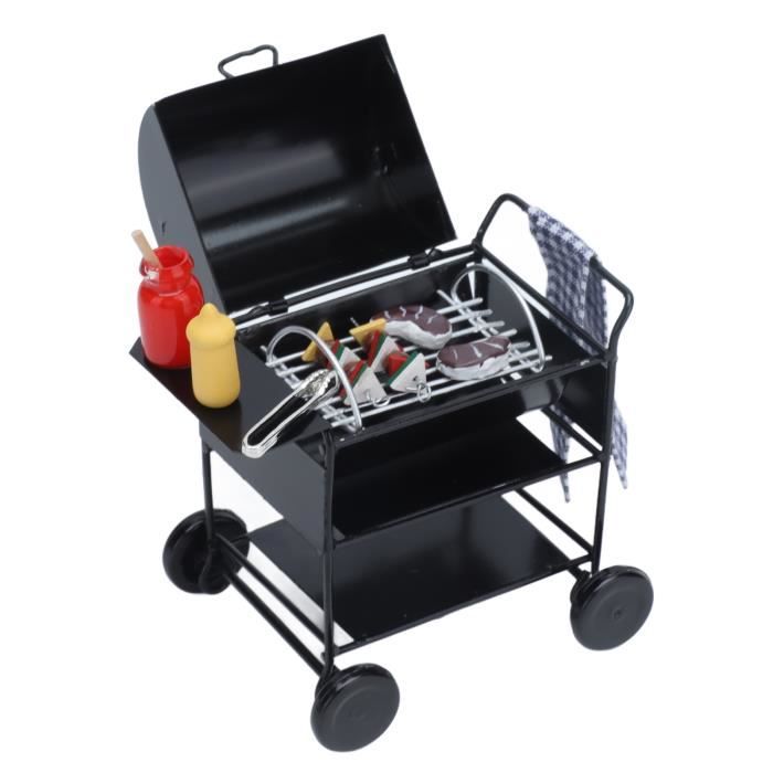 Barbecue carré miniature pour maison de poupée - Noir - Accessoire de