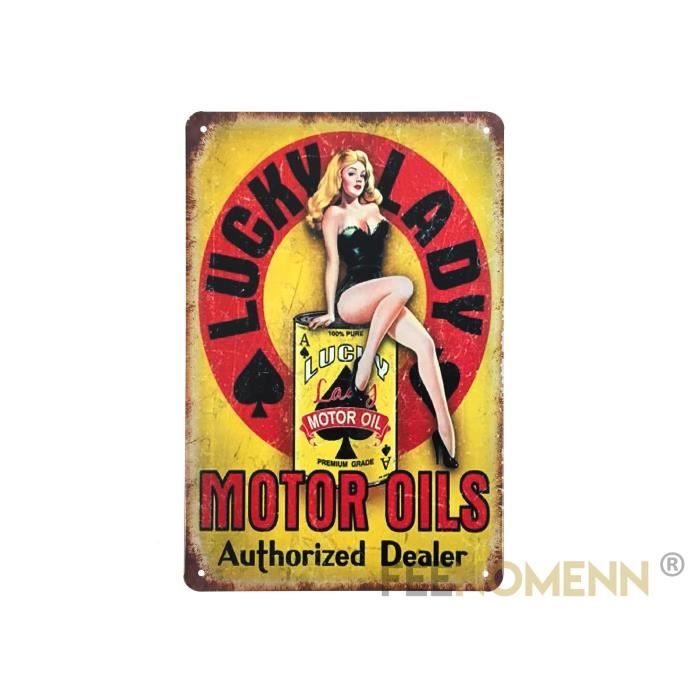 Pin'up Lucky Lady Motor Oils PA34F PLAQUES TOLEE vintage 20 X 30 cm 