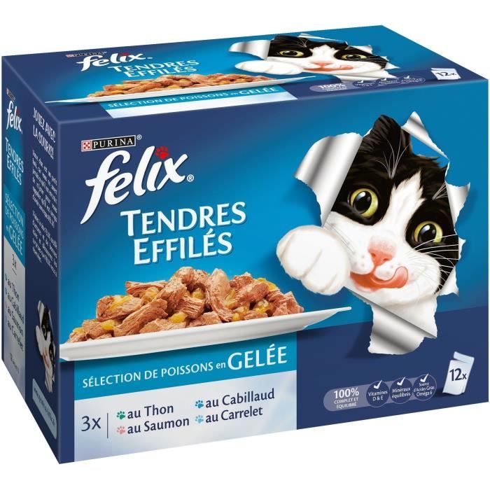 Felix - Sachets Tendres Effilés en Gelée Poissons pour Chat Adulte - 12x100g