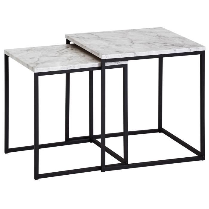 finebuy tables gigognes carré 40 x 42,5 x 40 cm 2 pièces blanc noir table fleurs
