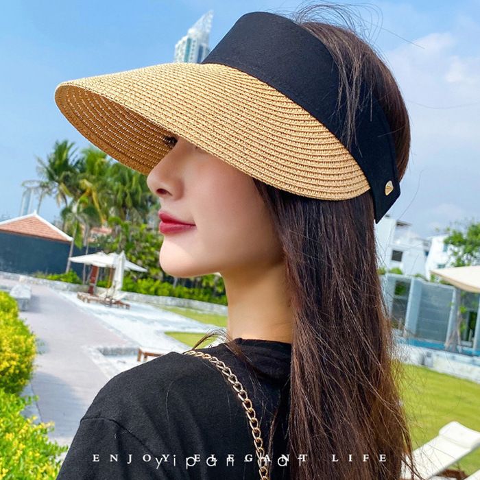 BESLIME Été Chapeau De Paille Visière,Haut De Forme Vide, Visière Casquettes Parent, Solaire Et Protection UV Sortir Sports Pour Un Chapeau - 10