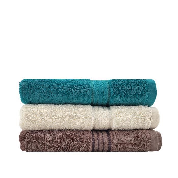 Serviette De Toilette 100% Coton 50x90 Cm - Grammage 500 G/m² - Lot De 3, Idéal Pour Visage, Cheveux Et Voyage