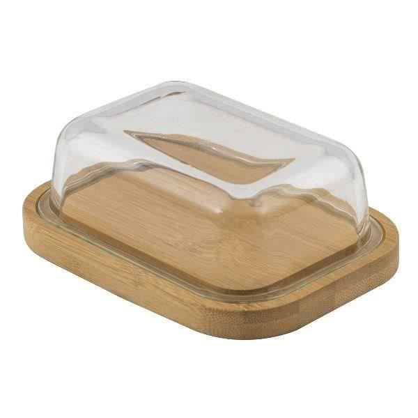 LIVWISE POINT VIRGUL Beurrier bambou label FSC - Couvercle verre - 16 x 13 cm