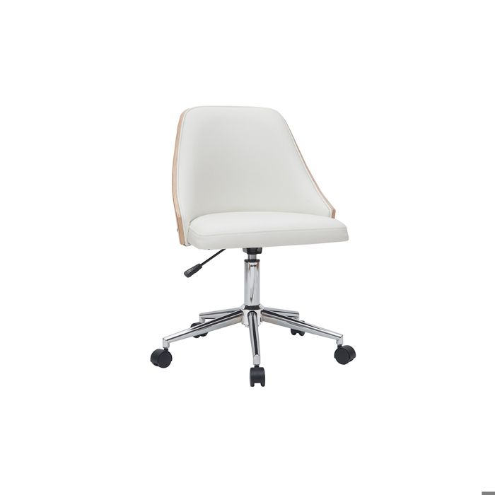 Miliboo - Chaise de bureau à roulettes design blanc bois clair et acier chromé QUINO
