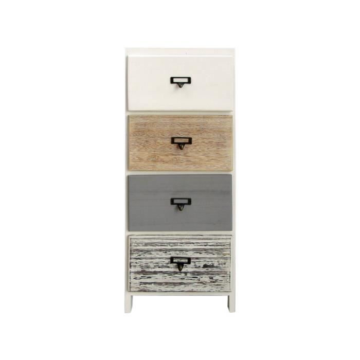rebecca mobili commode 4 tiroirs bois blanc beige gris monté 79x30x24