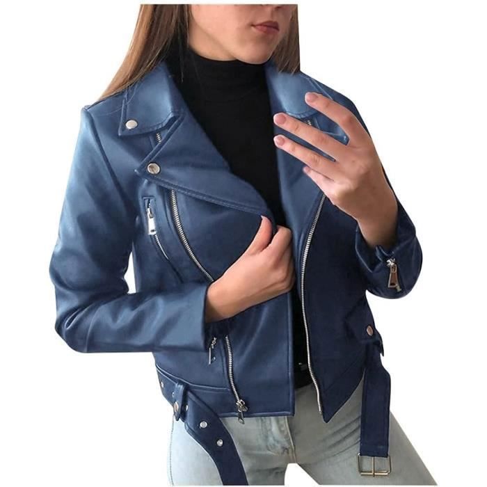 Veste Moto Femme Similicuir Avec Capuche - Fermeture Éclair, Manches Longues