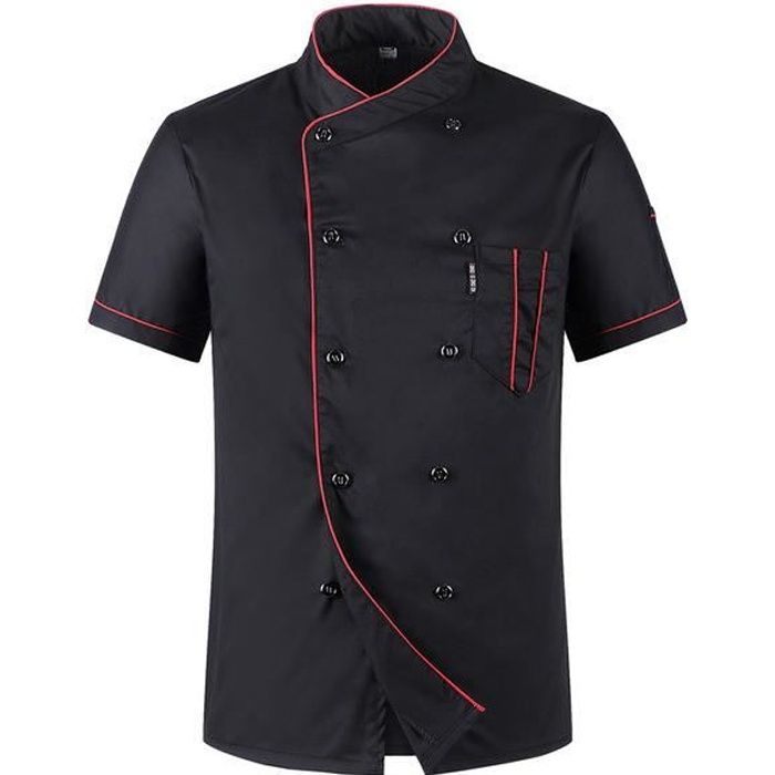 TongCart Unisexe Décontracté Doux Chef Vestes à Manches Courtes Oblique Col Double Boutonnage Cuisine Restauration Restaurant