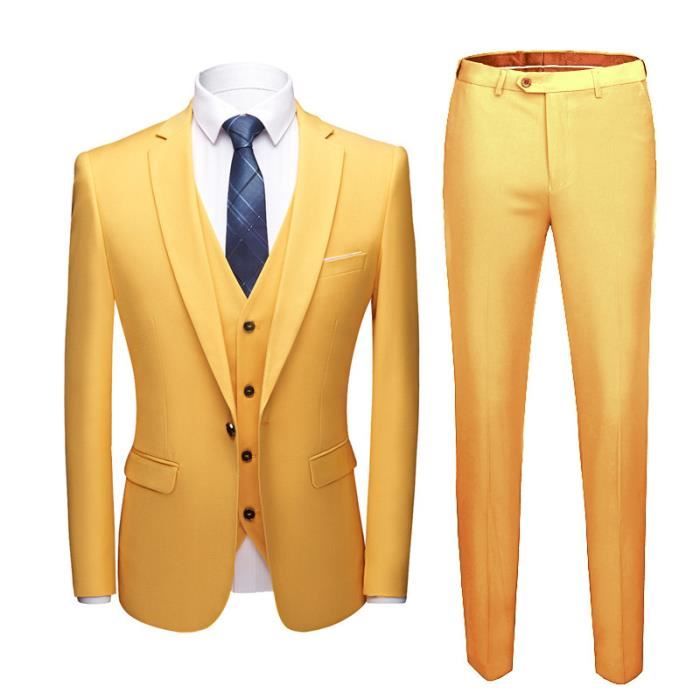 Ensemble de V tements homme Grande taille jaune 3 pi ces costume