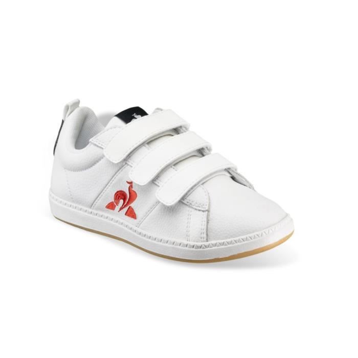 Chaussures de lifestyle enfant Le Coq Sportif Courtclassic - Blanc/Rouge - Scratch - Textile - Plat