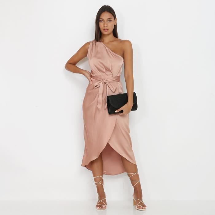 robe asymétrique satinée rose