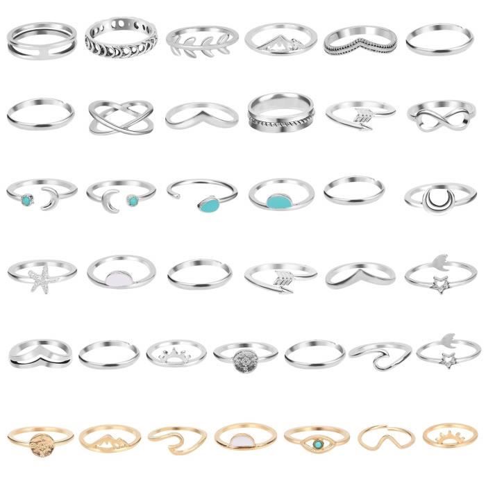 ONESING 38 Pcs Knuckle Rings for Women Stackable Rings Set Girls Bohemian Retro Vintage Joint Finger Rings Hollow Carved Flowers