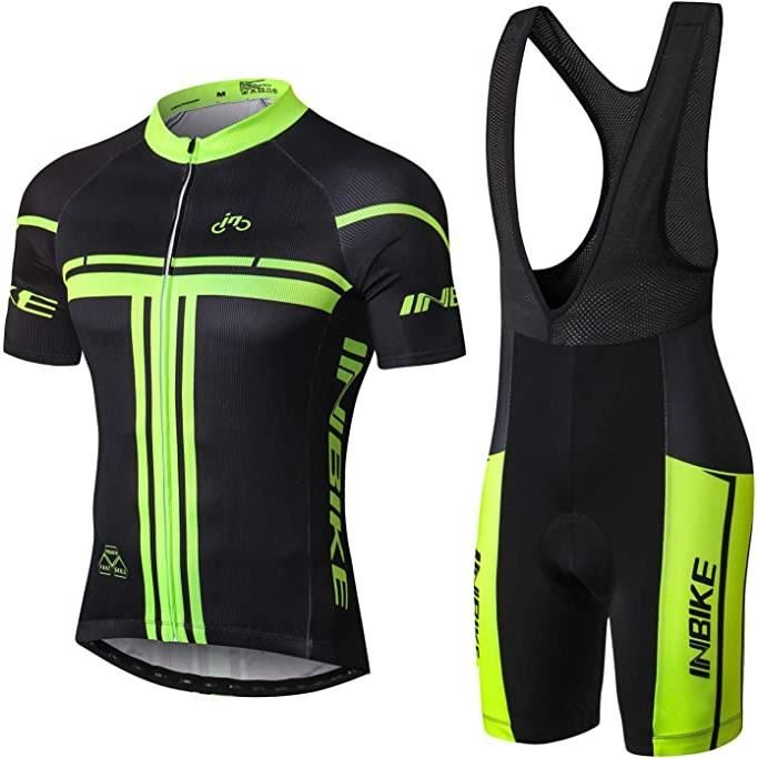 Ensemble de cyclisme - INBIKE - Maillot manches courtes + pantalon - Vert - Respirant - Homme