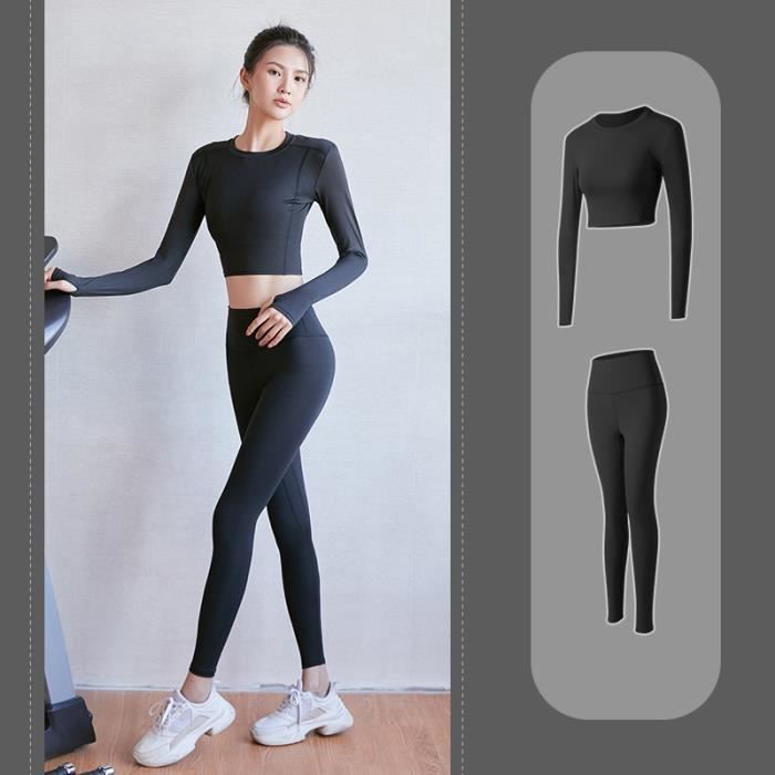 Ensemble de vetement de sport Femme Sechage rapide Stretch Couleur unie Marque