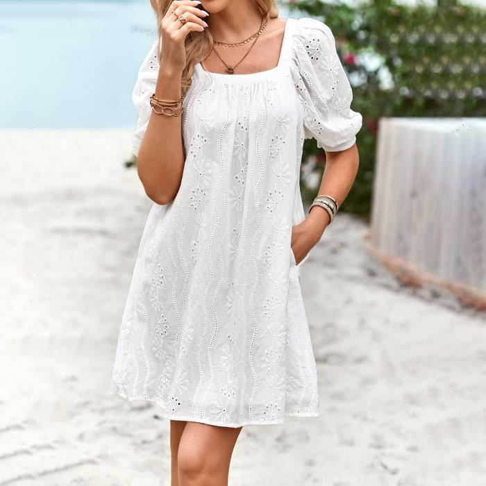 Robe femme chic Mode elegant Grande-jupe Détendu - Blanc DICK