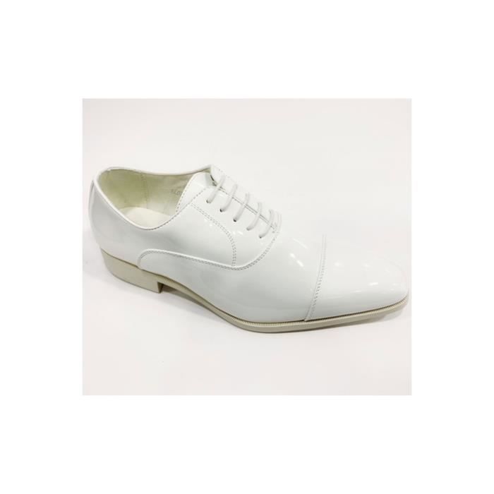 derbies blanc homme - marque - chaussures vernies - hauteur de talon 2,5 cm - finition lisse - à lacets