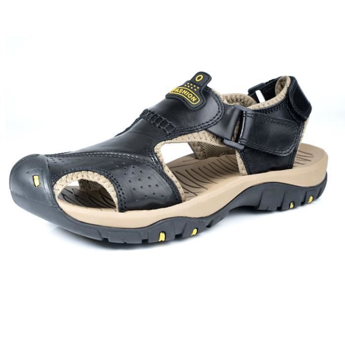 Sandales Randonnée Homme FLARUT - Cuir, Semelle Caoutchouc Antidérapante - Orteil Fermé - Velcro