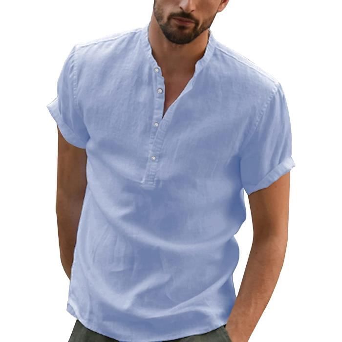 Chemise manche courte sales en lin pour homme