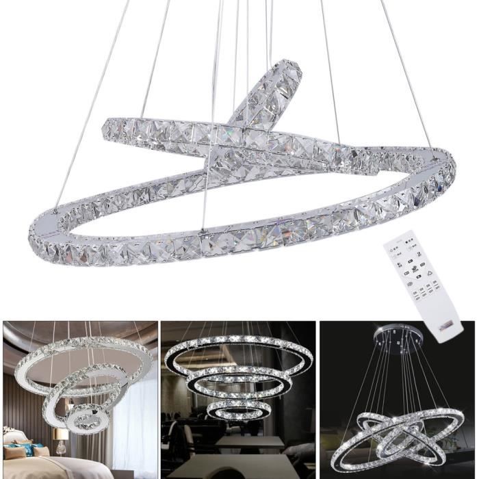 Véritable Cristal Lustre Lampe Plafonnier 3 Couleurs à Distance Ctrl
