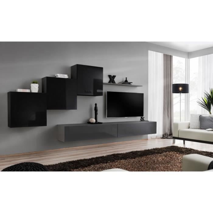 meuble tv mural design switch x 330cm noir & gris - paris prix - contemporain et facile à monter
