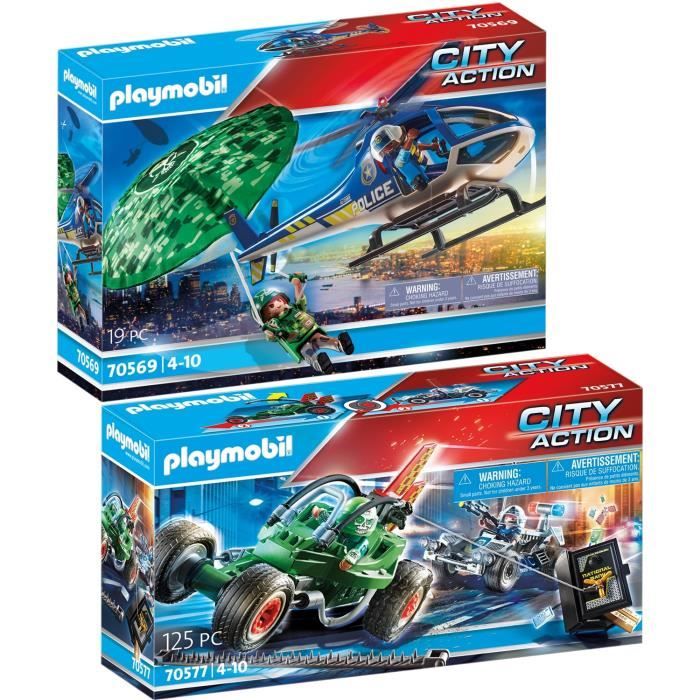 Playmobil - Hélicoptere de police et parachutiste