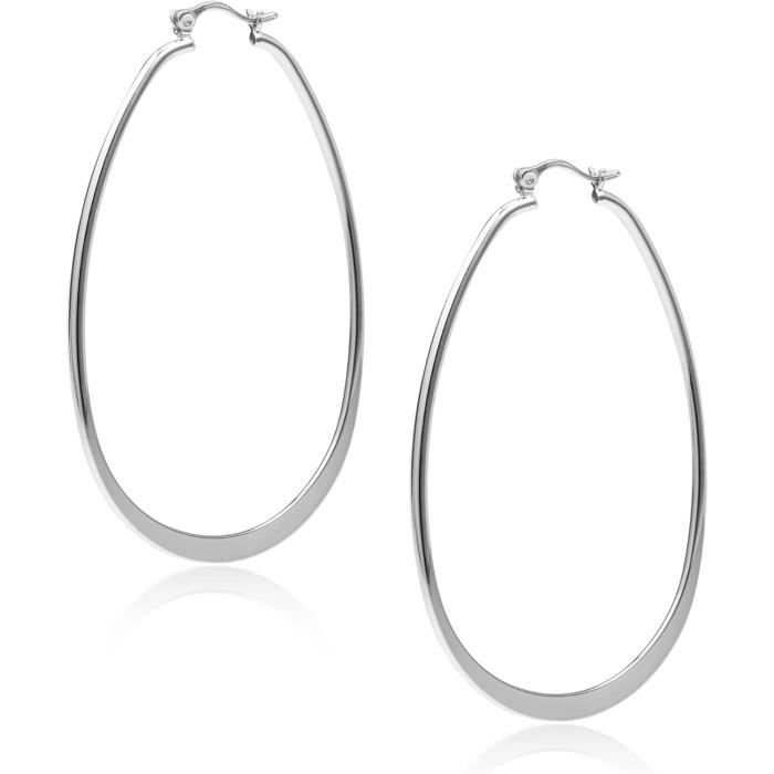 Boucles D'Oreilles Créoles Homme Argent 925 Avec Rayures Bleues - Cadeau Élégant